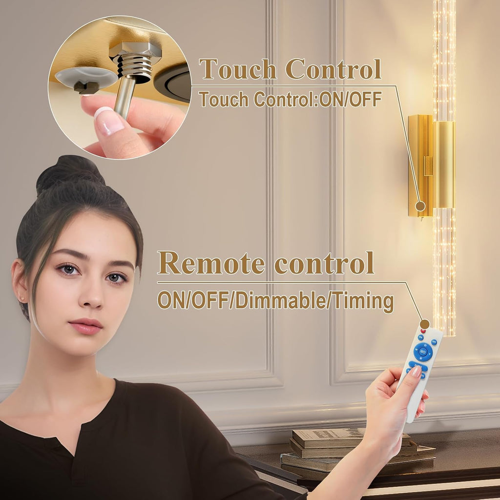 camuucci Battery Operated Wall Sconces Set of 2 Rechargeable Battery Powered Wall Light with 12000mAh Not Hardwired Dimmable Wall Lamp Fixtures for Bedroom Living Room Gold 25.6 Inches