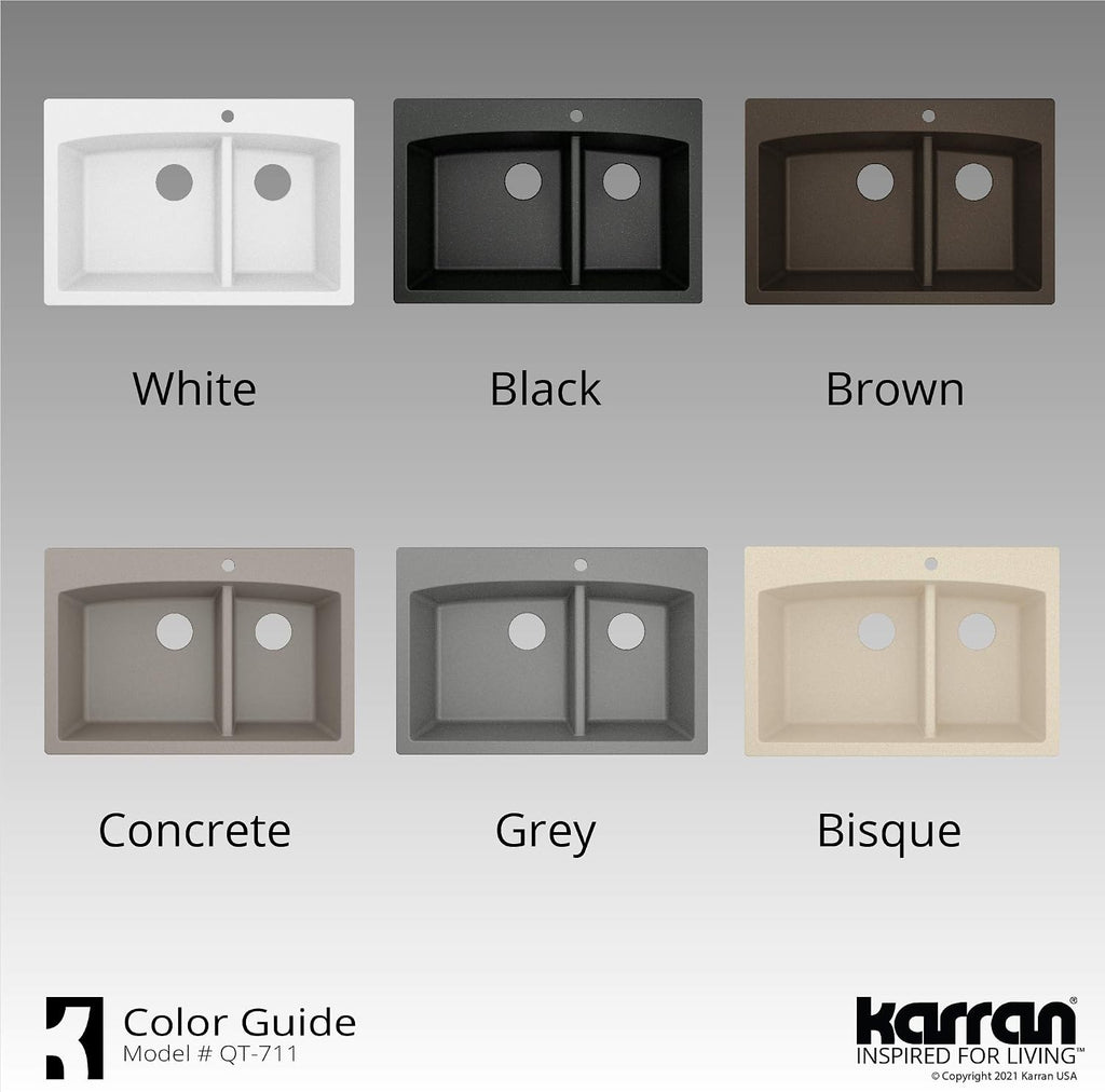 Karran QT-711 Drop-In Quartz Composite 33 in. 1-Hole 60/40 Double Bowl Kitchen Sink in Black