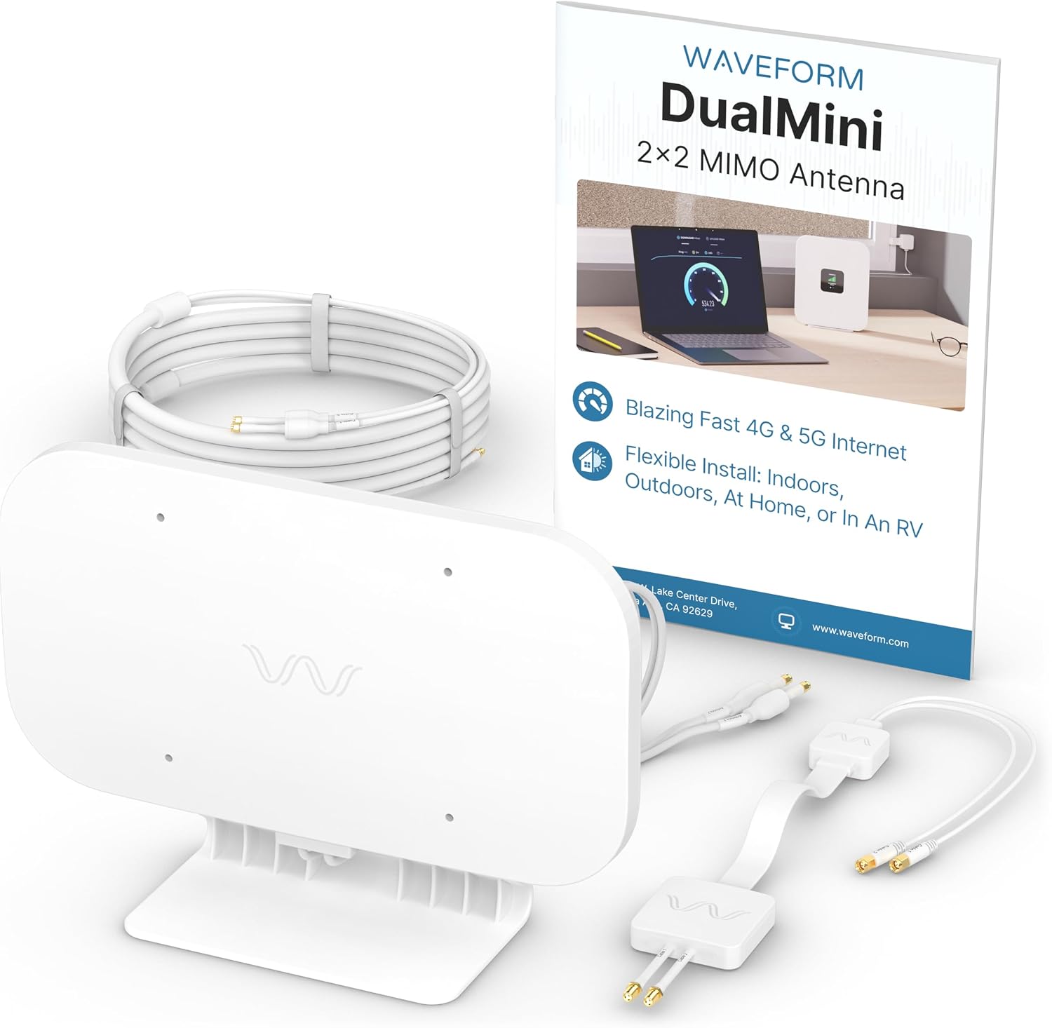 Waveform DualMini: Low-Profile 2x2 MIMO Window Antenna Kit | Omnidirectional 4G/5G Routers & Hotspots | for Netgear M5 & M6, Verizon, AT&T | Homes and RVs | 10' SMA Cable, TS9 Adapters, Window Entry