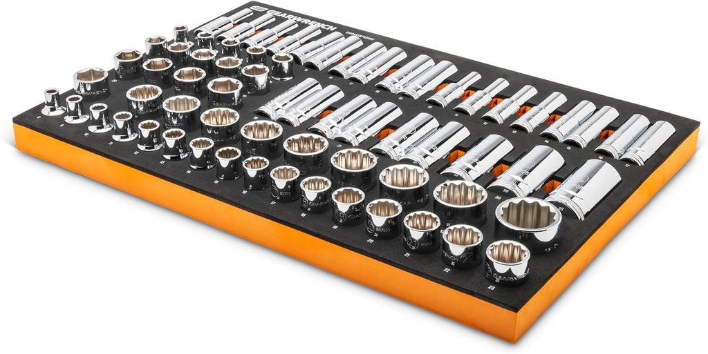 GEARWRENCH 67 Piece 1/2' Drive Master Metric Chrome Socket Set in Foam Storage Tray - GWMSSKT12MM