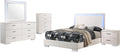 Benzara Sok 5pc Full Bedroom Set, Blue LED Lights, Faux Leather, White Wood