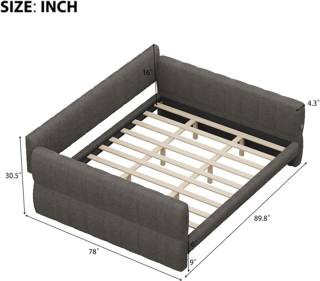 RuiSiSi King Size Daybed with USB, Upholstered Daybed Frame for Bedroom, Modern Daybed King with with USB, Gray