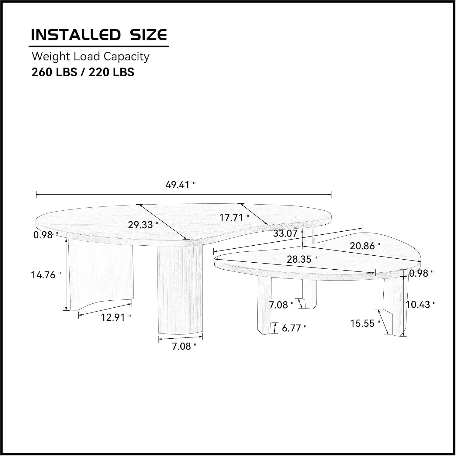 Modern Nesting Coffee Tables Set, 2-Piece Irregular Circle Wood Center Tables Unique End Side Table for Living Room Office, Fluted Legs Easy Assembly - Black