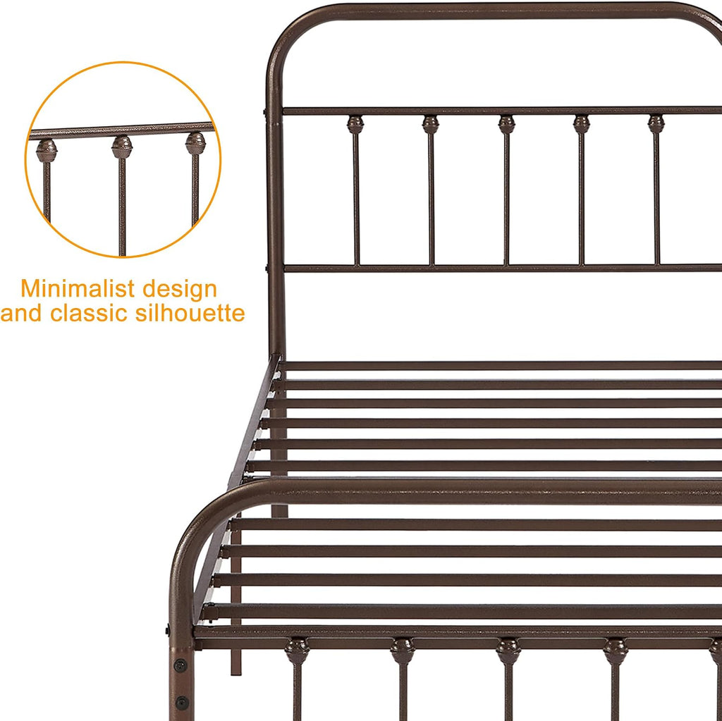 VECELO Twin Size Victorian Style Metal Bed Frame with Headboard Classic Metal Platform Bed Frame Mattress Foundation with Footboard/Under Bed Storage/No Box Spring Aple 2 Set