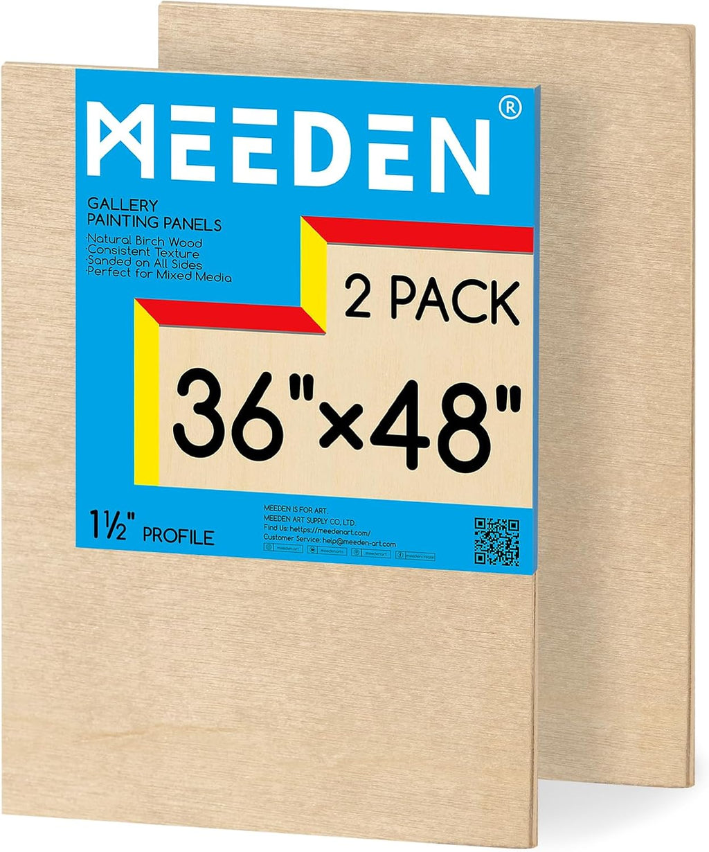 MEEDEN Unfinished Wood Canvas Board: 1-1/2' Deep 36x48' Wooden Canvas Panel Pack of 2 - Blank Cradled Wood Art Board for Painting