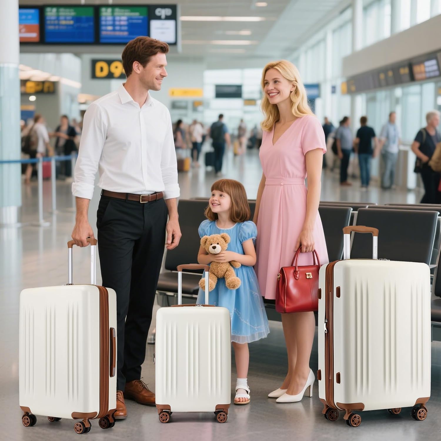 Kono Expandable Luggage 3 Piece Set Hardshell Lightweight 20in 24in 28in Carry On Suitcase with Spinner Wheels TSA Lock (Cream White & Brown)