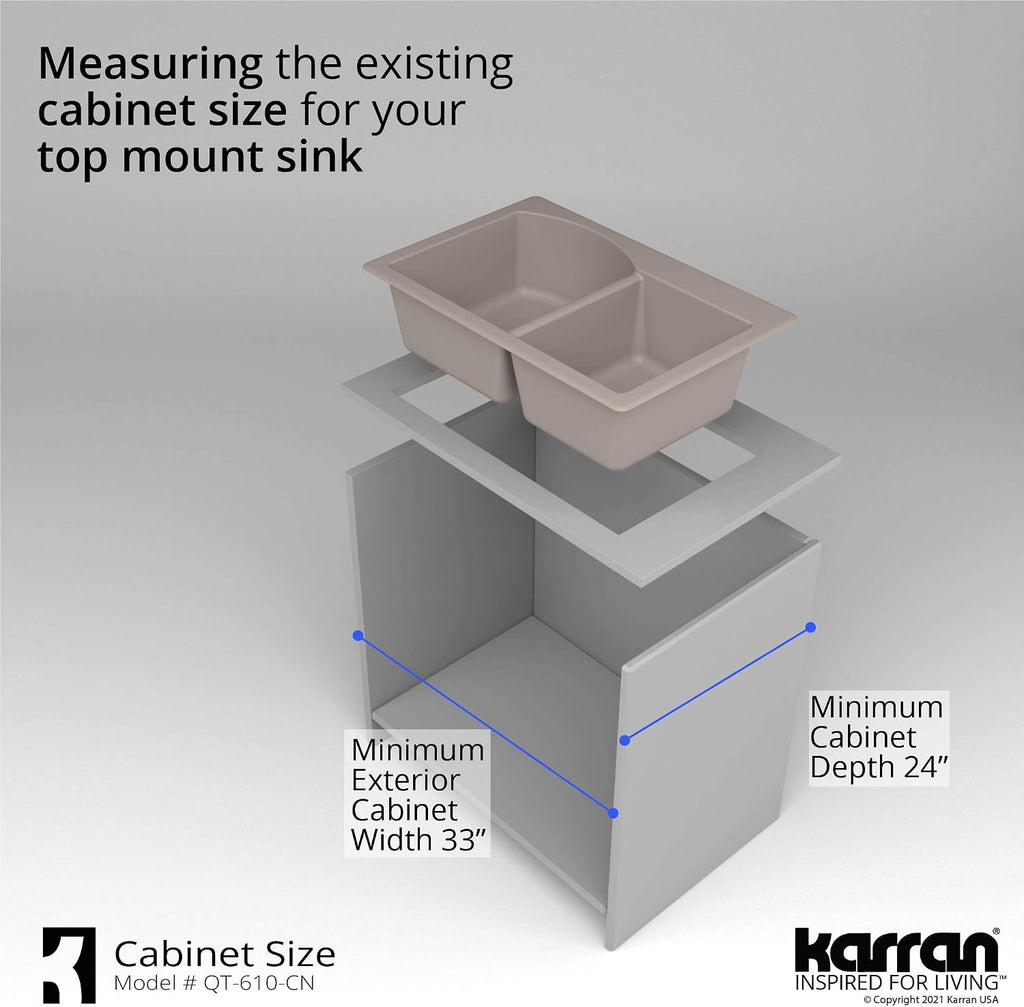 Karran 33' Drop-In/Top Mount Quartz Composite 1-Hole 60/40 Double Bowl Kitchen Sink in Concrete