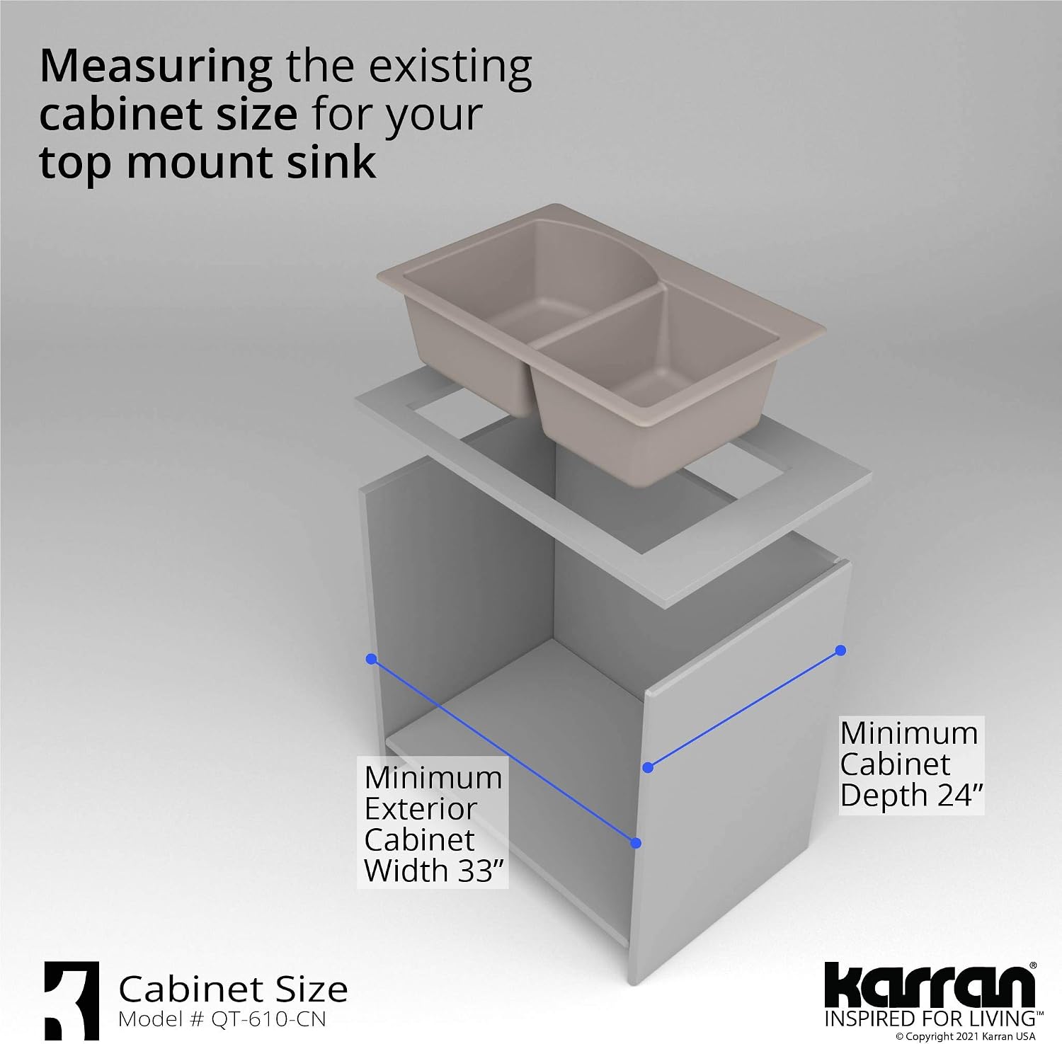 Karran 33' Drop-In/Top Mount Quartz Composite 1-Hole 60/40 Double Bowl Kitchen Sink in Concrete