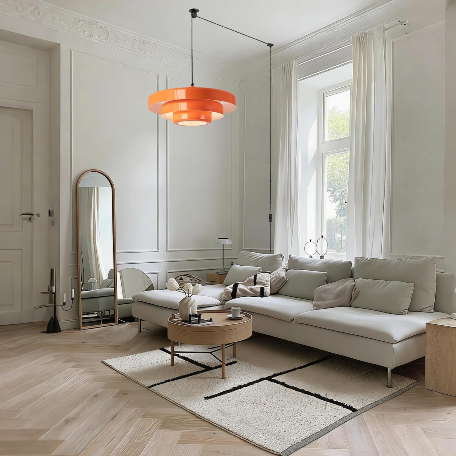Plug in Pendant Light Fixtures, Plug in Chandelier Mid Century Modern Hanging Lamp with Pulley Nordic Style Pendant Lamp Metal Shade On/Off Switch Hanging Light for Living Room Dining Bedroom Kitchen
