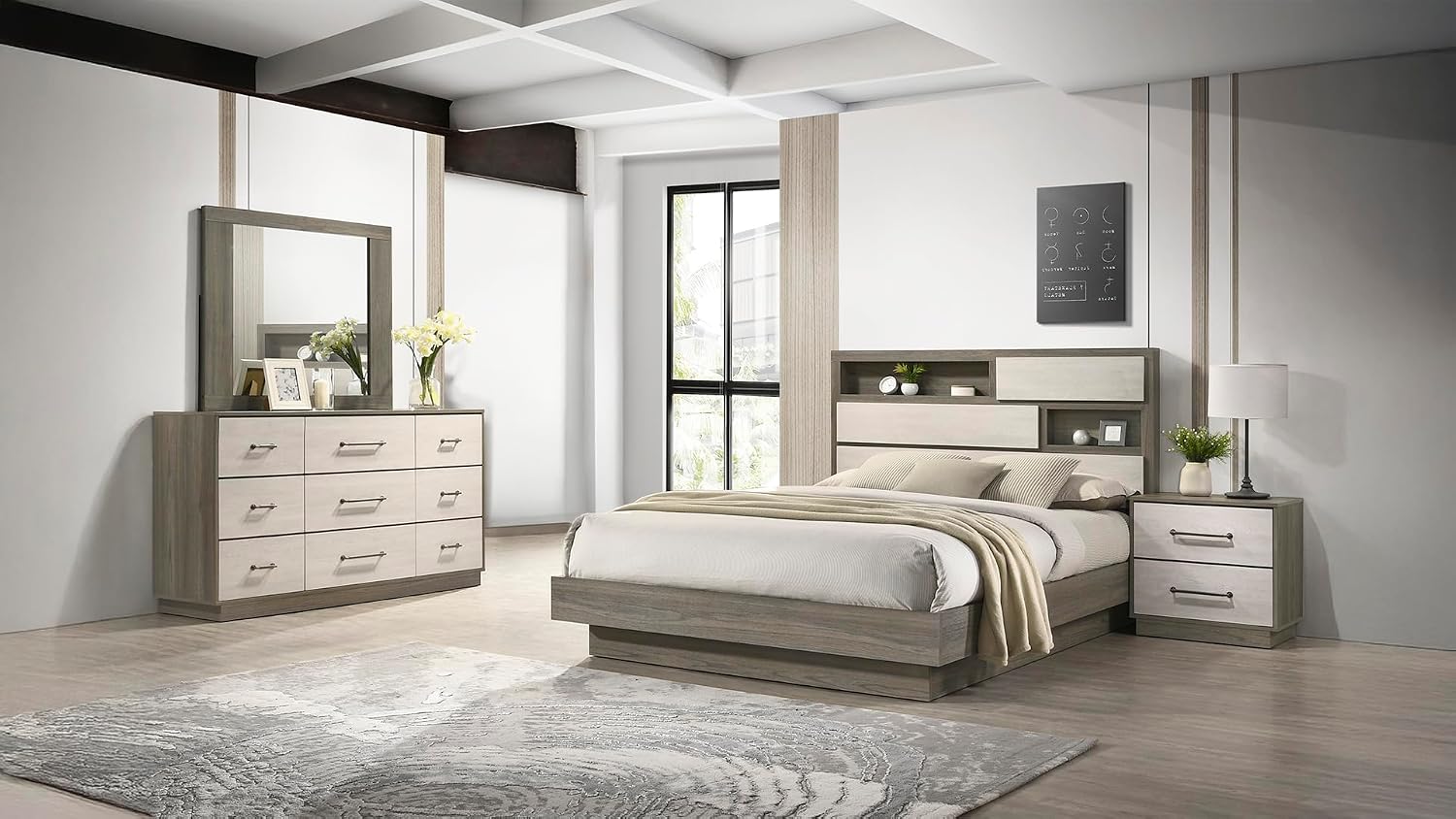 4 Pc Full Bedroom Set Made with Wood in Beige Brown