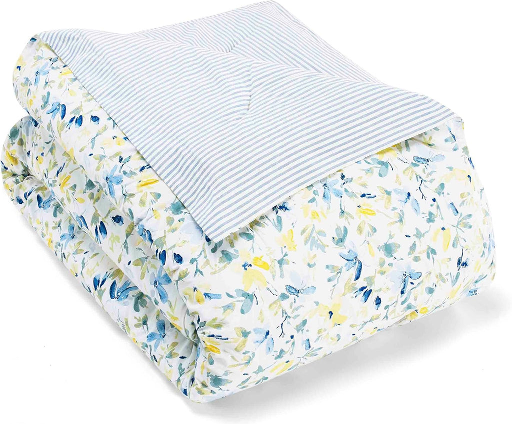 Laura Ashley – Queen Comforter Set, Cotton Bedding with Matching Shams & Bonus Decorative Pillows, Medium Weight, Floral Bedroom Decor, 7-Piece, College Dorm Room Essentials (Nora Blue)