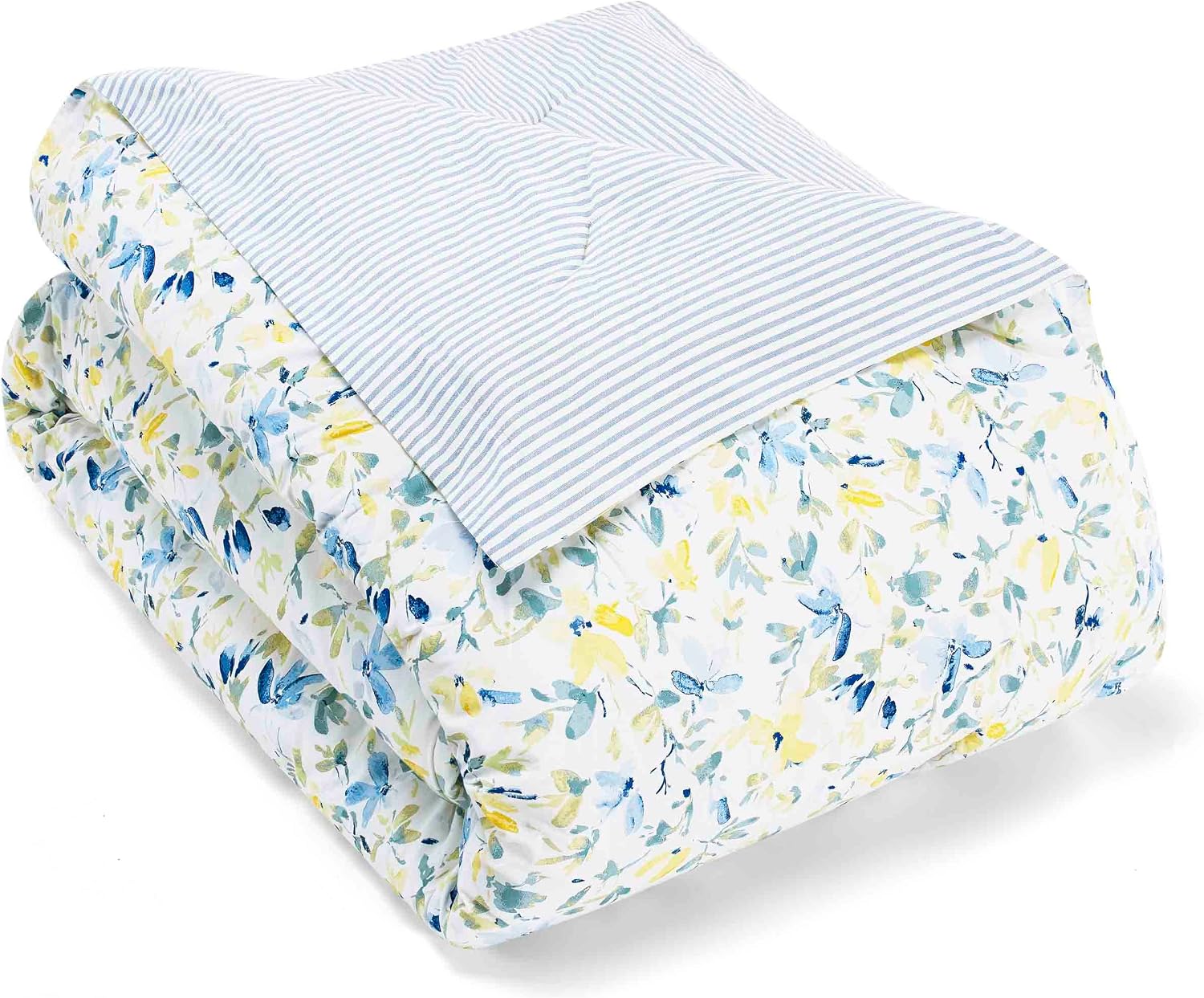 Laura Ashley – Queen Comforter Set, Cotton Bedding with Matching Shams & Bonus Decorative Pillows, Medium Weight, Floral Bedroom Decor, 7-Piece, College Dorm Room Essentials (Nora Blue)