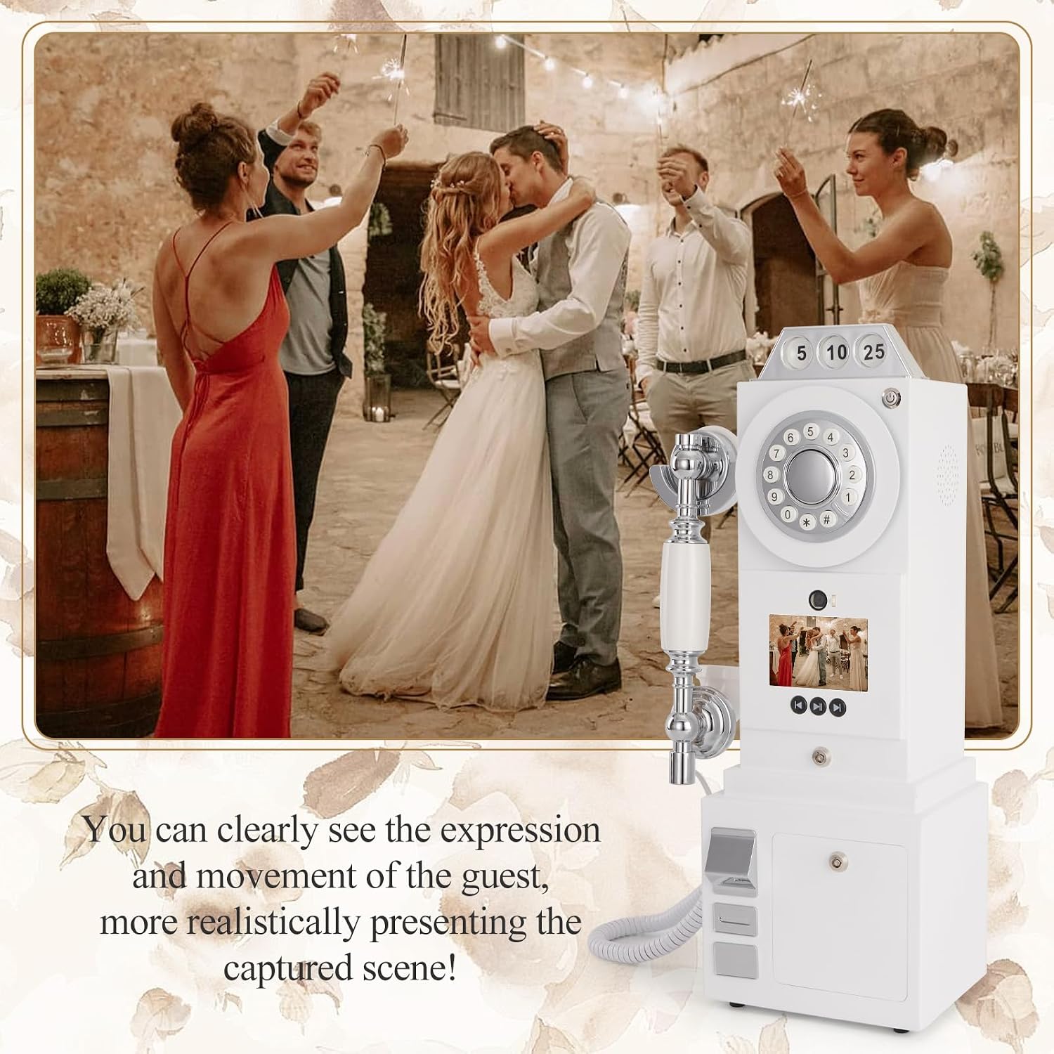 UKBW Video Audio Guest Book Wedding Phone, Record Customized Video Audio Messages, Video Audio Phone guestbook for Preserving Variety of Memorable Party Occasions(White)