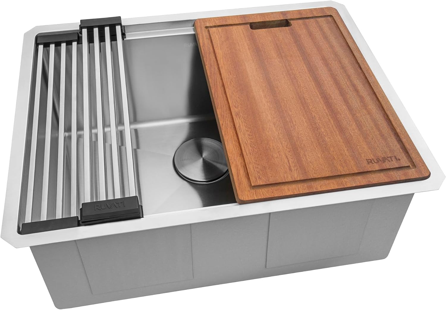 Ruvati 24-inch Undermount Rounded Corner Workstation Kitchen Sink Single Bowl – 16 Gauge Stainless Steel Kitchen Sinks with Brushed Finish hides scratches, Easy-to-Clean - RVH8324