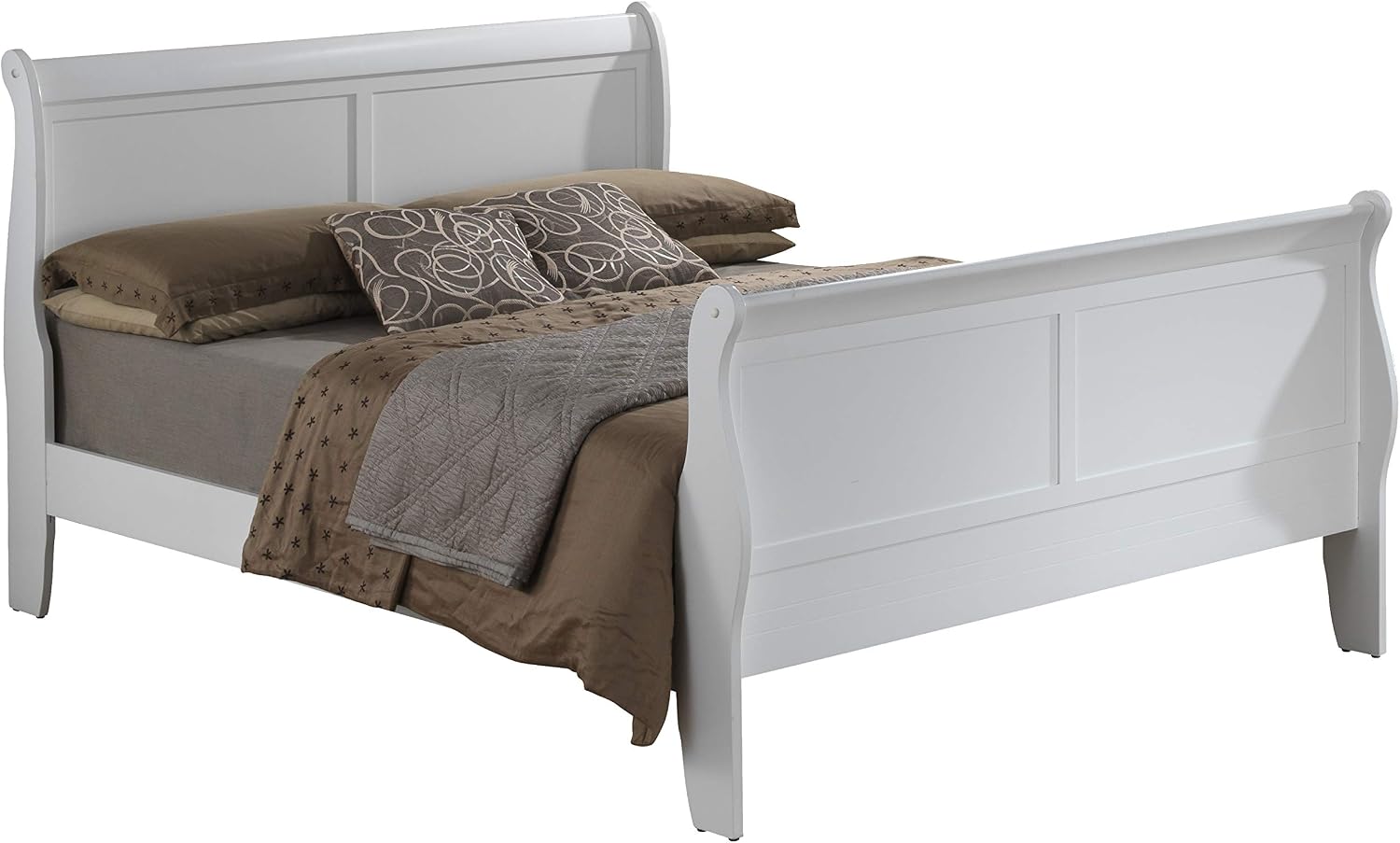 GDFStudio Queen Size Wood Platform Bed Frame, Classic Sleigh Design with Curved Trim & Wood Posts,Easy Assembly, Box Spring Required,Timeless Elegant Bedroom Furniture,White
