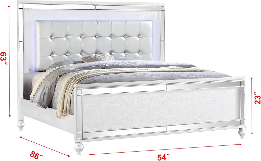 Full 5 PC LED Bedroom Set Made with Wood in White Color