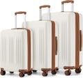 Kono Expandable Luggage 3 Piece Set Hardshell Lightweight 20in 24in 28in Carry On Suitcase with Spinner Wheels TSA Lock (Cream White & Brown)
