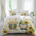 Summer Dwarfs Duvet Cover Set Queen Size 4 Pieces Yellow Sunflower Daisy Field Plant Vintage Bedding Set with Zipper Closure, 1 Comforter Cover 92x106 Inches 1 Flat Sheet & 2 Pillow Cases