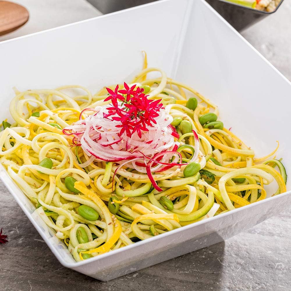 Restaurantware 160 Ounce Square Bowls 25 Disposable Salad Bowls - Heavy-Duty Large White Plastic Serving Bowls For Parties Catering Or Buffets Serve Desserts Salads Or Appetizers