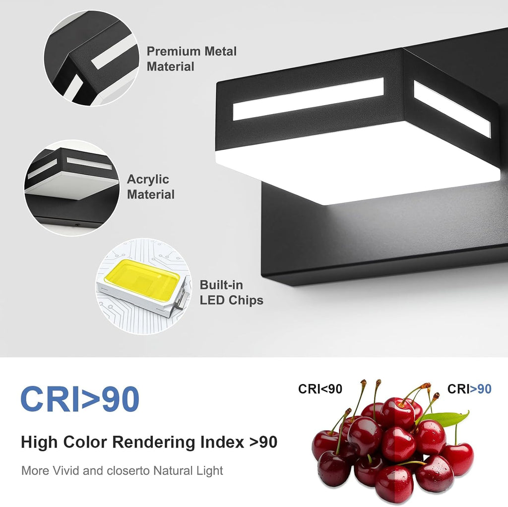 LED Modern Bathroom Light Fixtures, 6-Light 48-Inch Matte Black Vanity Lights for Bathroom Lighting Fixtures Over Mirror, 6000K Cool White 350° Rotatable Wall Lamp