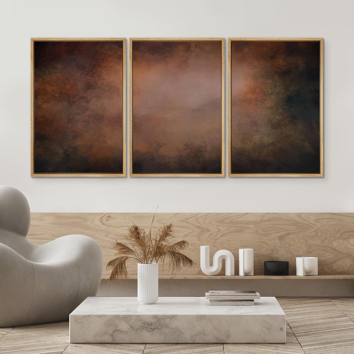 SIGNWIN Framed Canvas Print Wall Art Set Rustic Abstract Warm Brown Gradient Illustrations Modern Scenic Colorful Ultra for Living Room, Bedroom, Office - 24'x36'x3 Natural