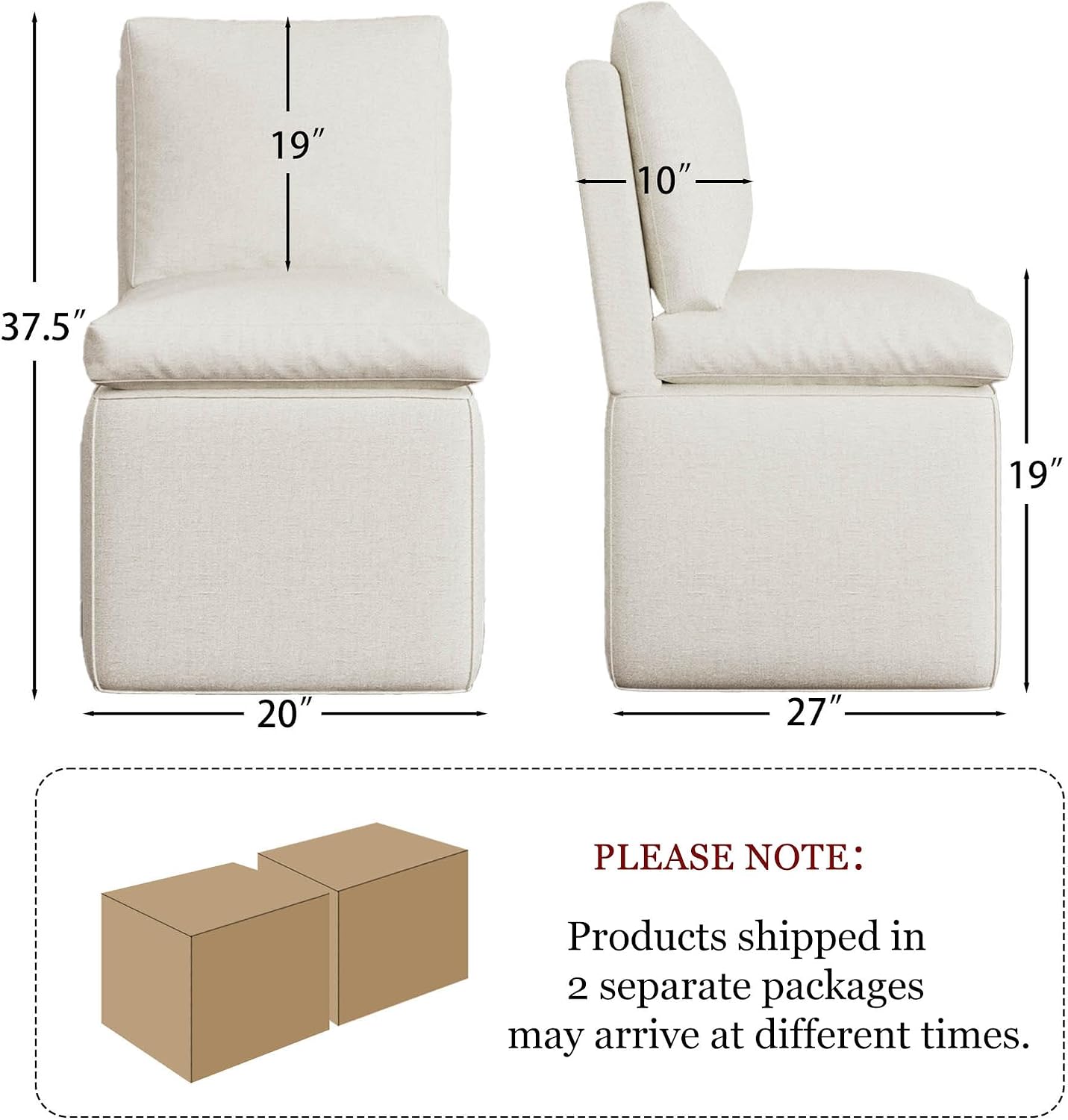 BLANKSPACE Upholstered Chairs for Dining Room, Linen Beige Chairs with Casters, Armless Single Sofa Chair with Storage Set of 4 for Guest Seating, Bedroom, Reading Room