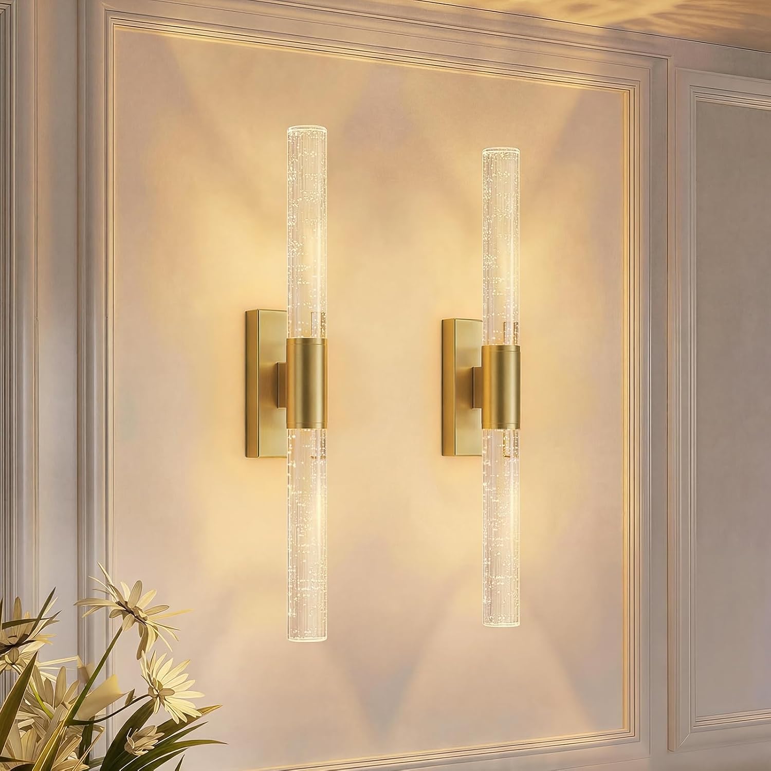 camuucci Battery Operated Wall Sconces Set of 2 Rechargeable Battery Powered Wall Light with 12000mAh Not Hardwired Dimmable Wall Lamp Fixtures for Bedroom Living Room Gold 20.9 Inches