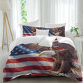 Independence Day Duvet Cover Set Queen Size 4 Pieces Watercolor U. S. Flag Soaring Bald Eagle Bedding Set with Zipper Closure, 1 Comforter Cover 92x106 Inches 1 Flat Sheet & 2 Pillow Cases