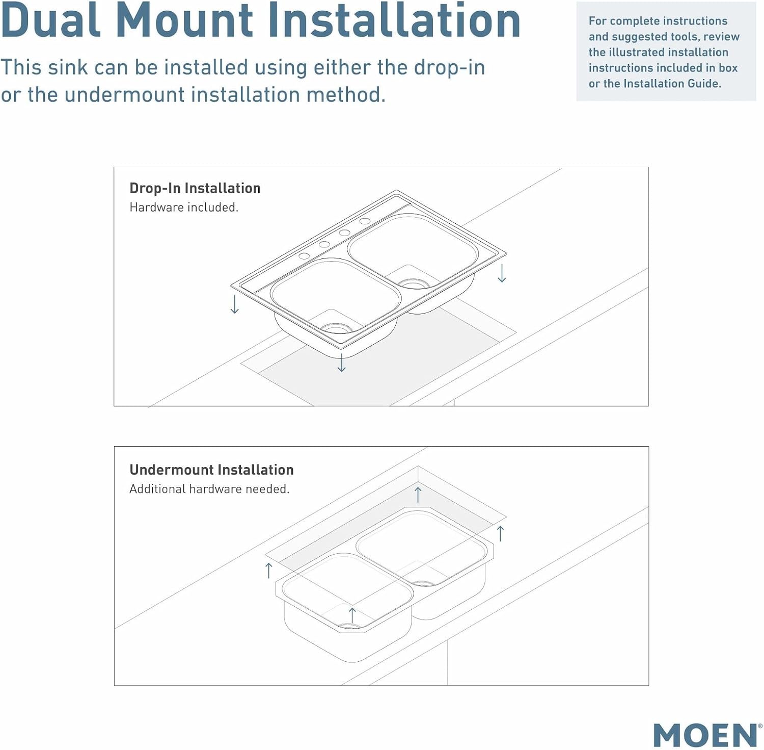 Moen Host White Granite 33-Inch Wide x 9.5-Inch Deep Dual Mount Double Bowl Kitchen Sink, GGW3024B