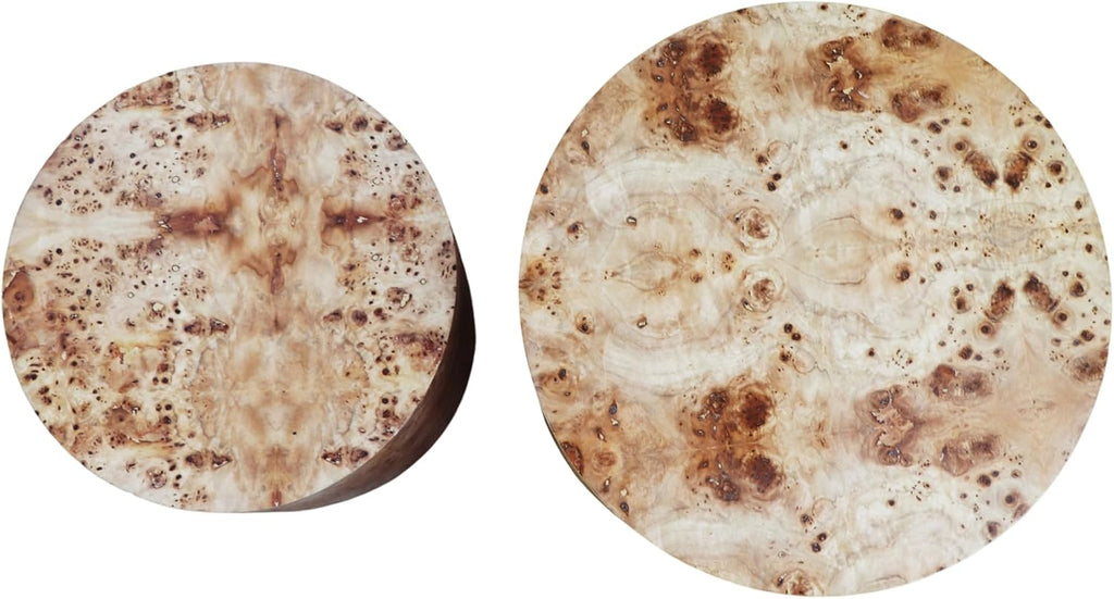 Nesting Coffee Table Set of 2, Modern Round Coffee Table Drum Side Table, Wooden Circle Accent Tables End Tables for Small Spaces Living Room Bedroom Office, Natural Burl