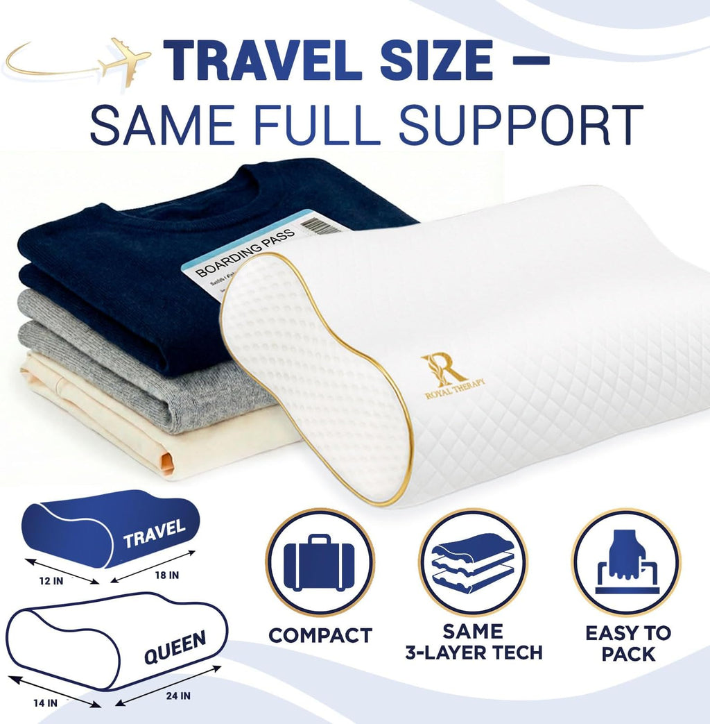 Royal Therapy Travel Memory Foam Pillow 2-Pack, Neck Pillow Bamboo Adjustable Side Sleeper Pillow