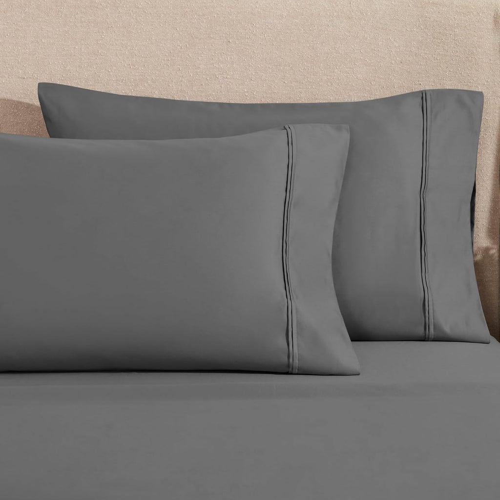 Superior 1200 Thread Count Egyptian Cotton Sheet Set, Bedroom Sheets, Modern Home Essentials, Luxury Bedding, 1 Elastic Deep Pocket Fitted Bed Sheet, 1 Flat Sheet, 2 Pillowcases, Queen, Charcoal
