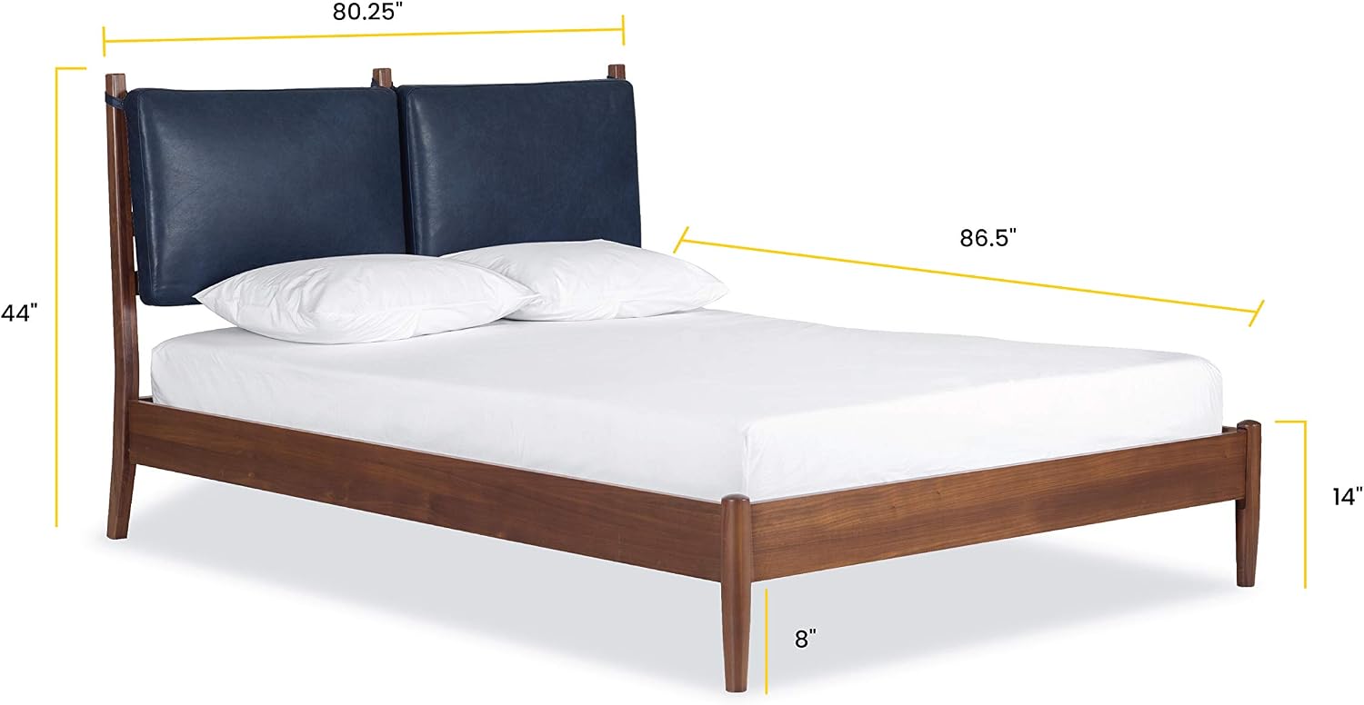 Poly & BARK Truro King Bed Headboard Cushion Set in Full-Grain Semi-Aniline Italian Tanned Leather in Midnight Blue
