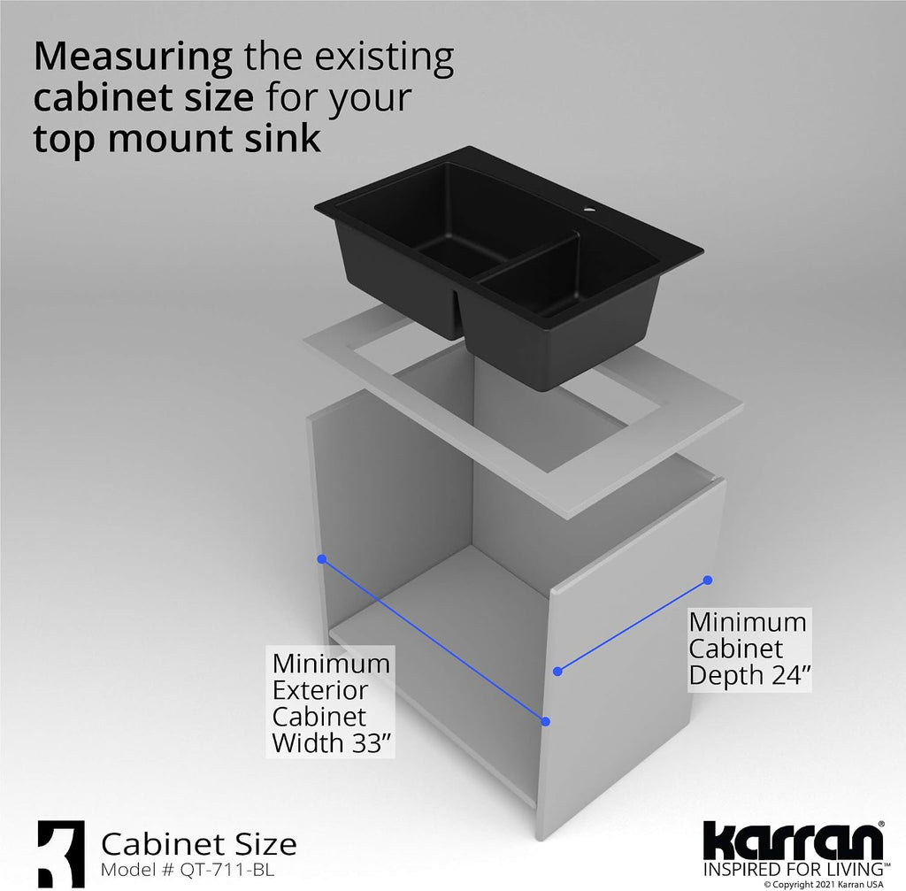 Karran QT-711 Drop-In Quartz Composite 33 in. 1-Hole 60/40 Double Bowl Kitchen Sink in Black