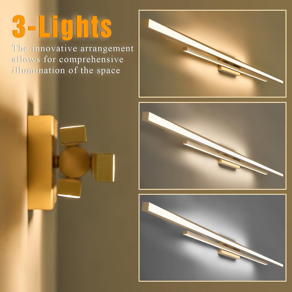 55' Long Vanity Light Gold Bathroom Wall Light Fixtures Long Vanity Lights Over Mirror Lighting Lamps Dimmable Bathroom Wall Mount Lighting Over Vanity Mirror