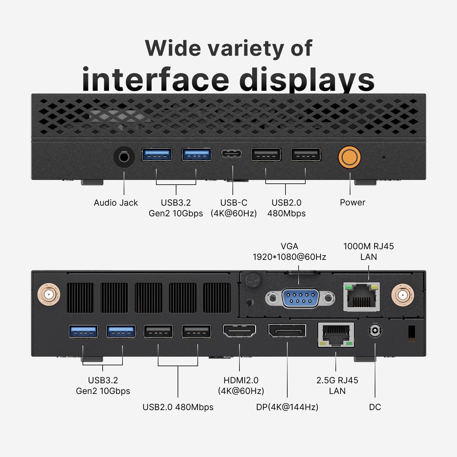A2 Mini PC Workstation PC with VGA Port, Core i9 13900HK(Up to 5.4GHz), 32GB DDR5 1TB NVMe SSD, 8 USB A Ports/HDMI/DP(4K@144Hz)/USB C, WiFi 6, BT5.2, Home Business Mini Computers