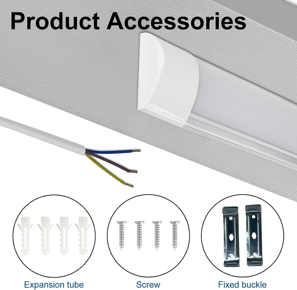 8 Packs 4FT LED Batten Light, Ultra-Thin Ceiling Surface Mounted Light, 40W, 4000K, IP20, LED Ceiling Lamp for Garage, Shop, Hallway, Office, Market, ver2