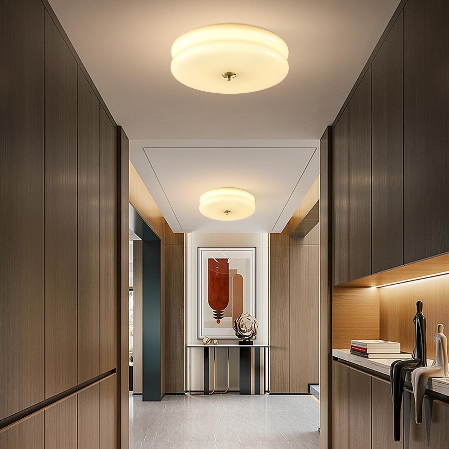 KCO Lighting Modern Yellow Glass Ceiling Light Modern Hallway Ceiling Lights Retro Flush Mount Ceiling Light Mid Century Overhead Lighting Large Flush Mount Kitchen Light