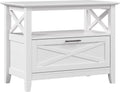 Bush Home 32-Inch Nightstand with Drawer, Farmhouse X Design Bedside Table for Bedroom and Living Room Storage and Organization, Small End Table Furniture, Key West Collection, Pure White Oak