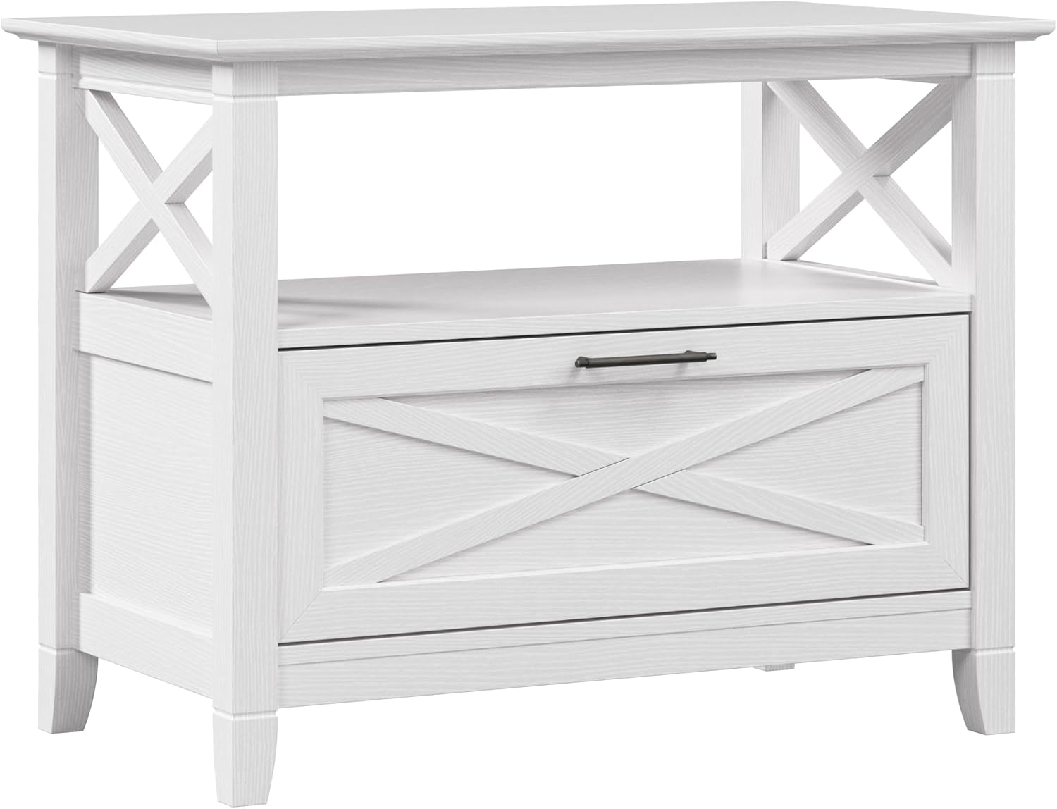 Bush Home 32-Inch Nightstand with Drawer, Farmhouse X Design Bedside Table for Bedroom and Living Room Storage and Organization, Small End Table Furniture, Key West Collection, Pure White Oak
