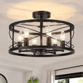 6-Light Black Semi Flush Mount Ceiling Light, 16.53'' Modern Farmhouse Close to Ceiling Light Fixtures, Ceiling Lamp for Hallway Entryway Foyer Dining Room Living Room Bedroom Kitchen Light Fixtures