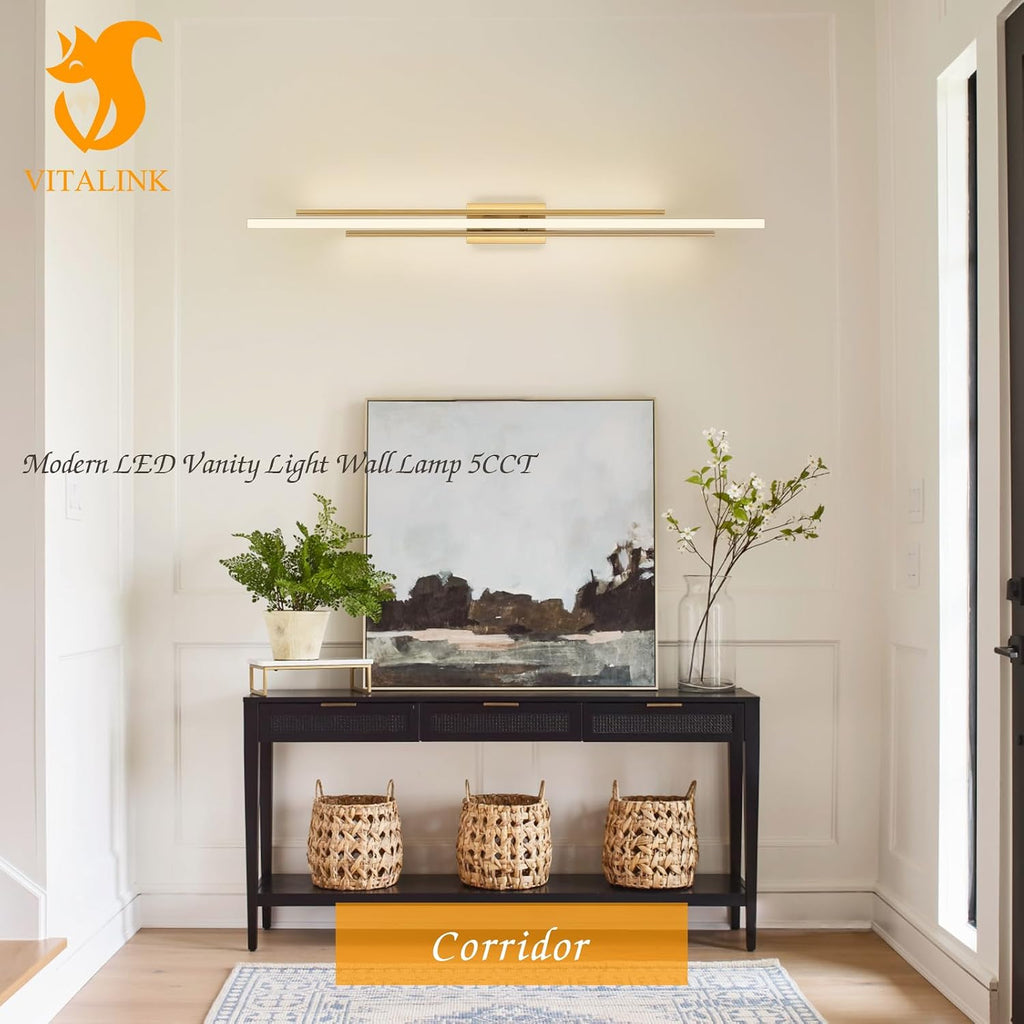 55' Long Vanity Light Gold Bathroom Wall Light Fixtures Long Vanity Lights Over Mirror Lighting Lamps Dimmable Bathroom Wall Mount Lighting Over Vanity Mirror