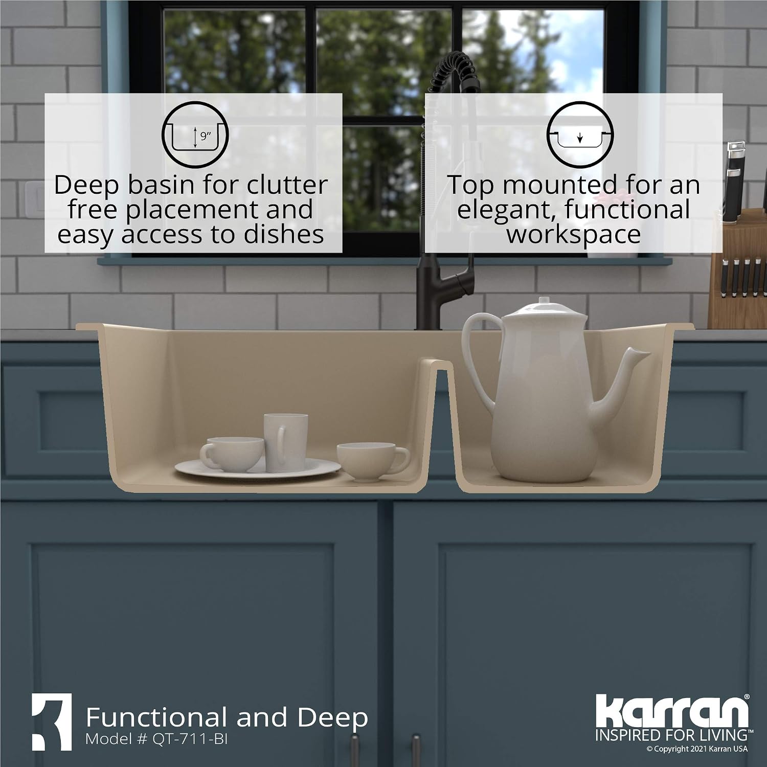 Karran QT-711 Drop-In Quartz Composite 33 in. 1-Hole 60/40 Double Bowl Kitchen Sink in Bisque