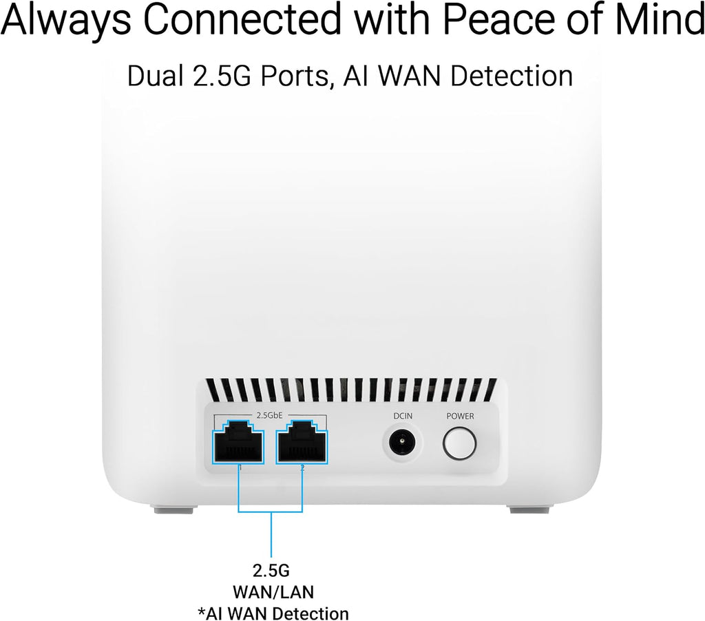 ASUS ZenWiFi BD5 Dual-Band WiFi 7 Mesh, 5000 Mbps, 6800 sq.ft (3pk), Dual 2.5G Ports, Security and Parental Controls Included, Smart Home Master SSIDs (Renewed)