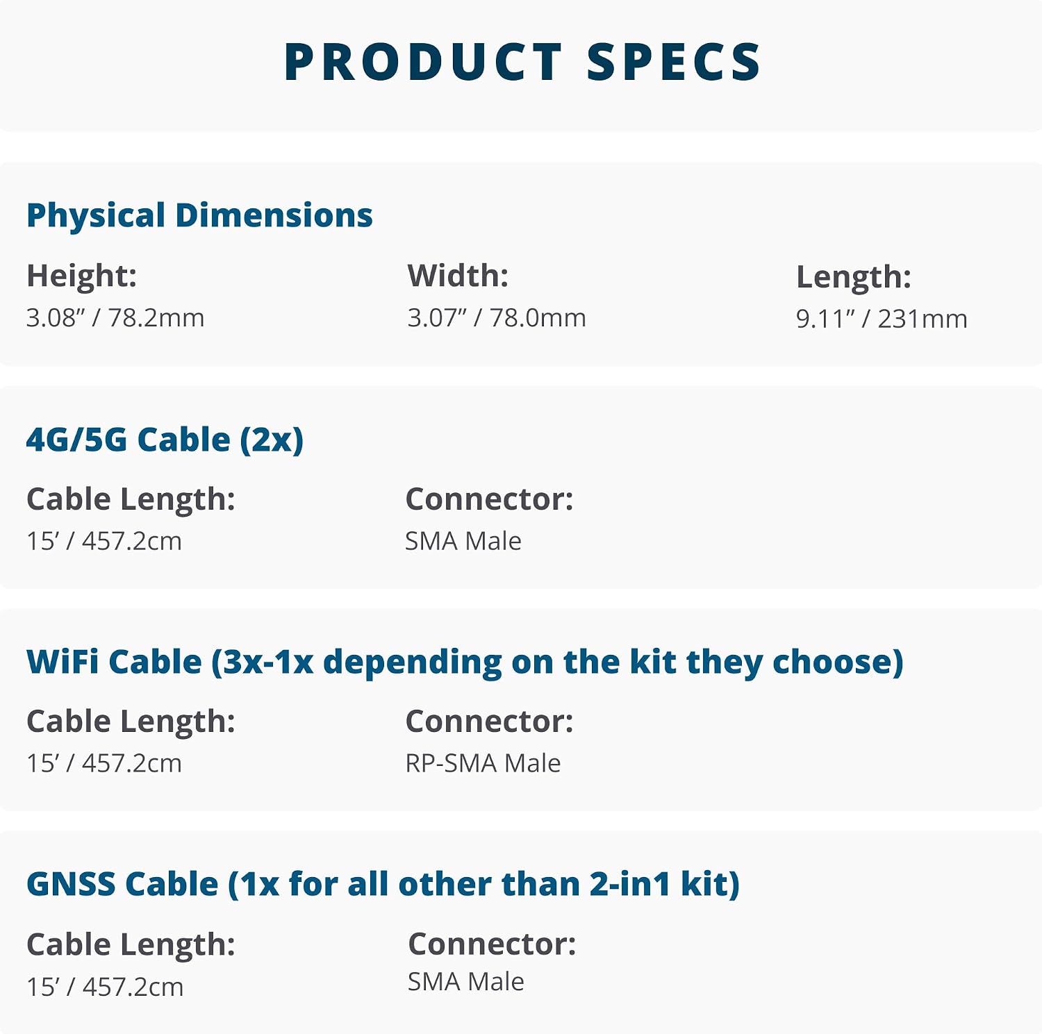 MULTIMAX™ 2x2 MIMO 4G/5G 2-in-1 All-Weather High Performance Antenna - for Cisco, Cradlepoint, Digi, Peplink, Etc. (Threaded Bolt, Black, 15' Cables w/ 2X 5G SMA-M)
