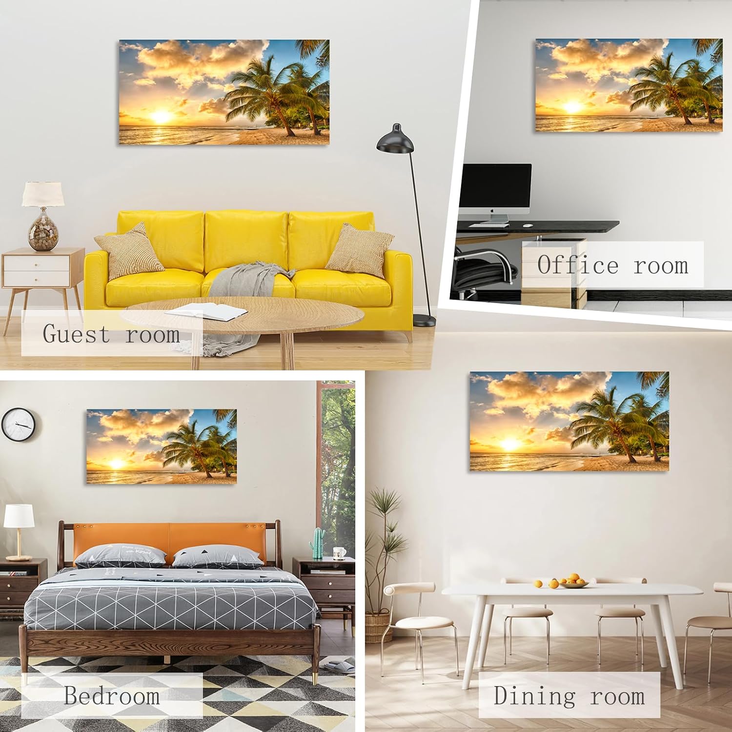 Wall Art Canvas Painting Golden Ocean Beach Palm Tree 1 Piece Sunset See Coconut Trees Landscape Picture Poster Print Framed and Stretched Ready to Hang for Living Room Bedroom Office Artwork