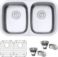 Ruvati 29-inch Undermount Kitchen Sink – 50/50 Double Bowl Kitchen Sink, 16 Gauge T-304 Stainless Steel Sinks, Deep Basin Sinks, Brushed Finish – RVM4301