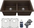 Karran QU-810 32' Undermount Double Equal Bowl Quartz Kitchen Sink Kit in Brown