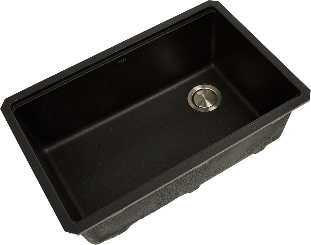 KRAUS Bellucci 30' in. Undermount Workstation Granite Kitchen Sink in Metallic Black with Accessories, KGUW2-30MBL