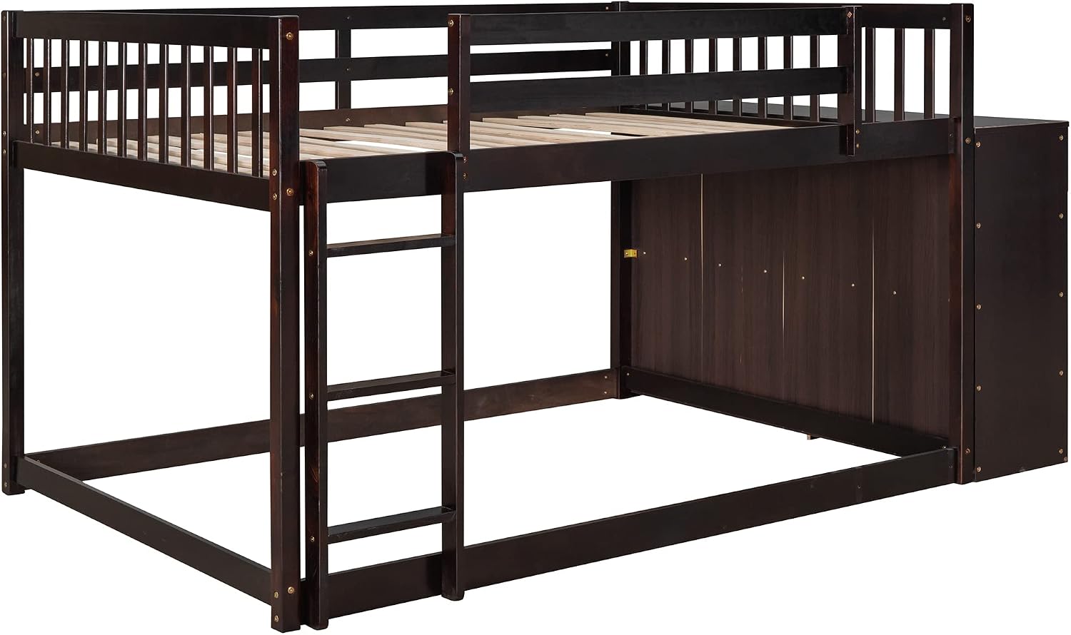 Full-Over-Full Size Bunk Bed, Bedroom Furniture Pine Wood Bed Frame with Storage Drawers and Open Shelves, Drawers and Shelves Set Can Be Moved, for Kids & Teens (Espresso)